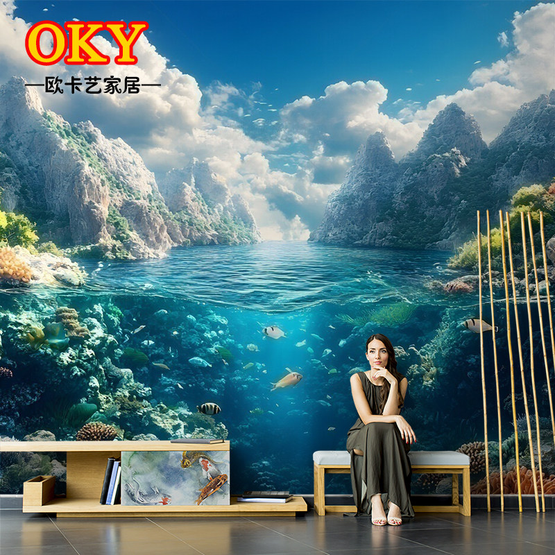 北欧壁纸定制油画壁纸地中海油画定制壁画