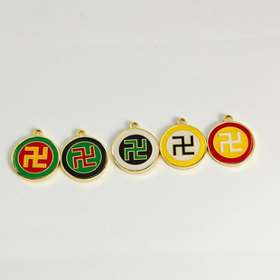 2CM潘氏双面万字符三元太极吊坠五行调气场双面黄万中红太极项链