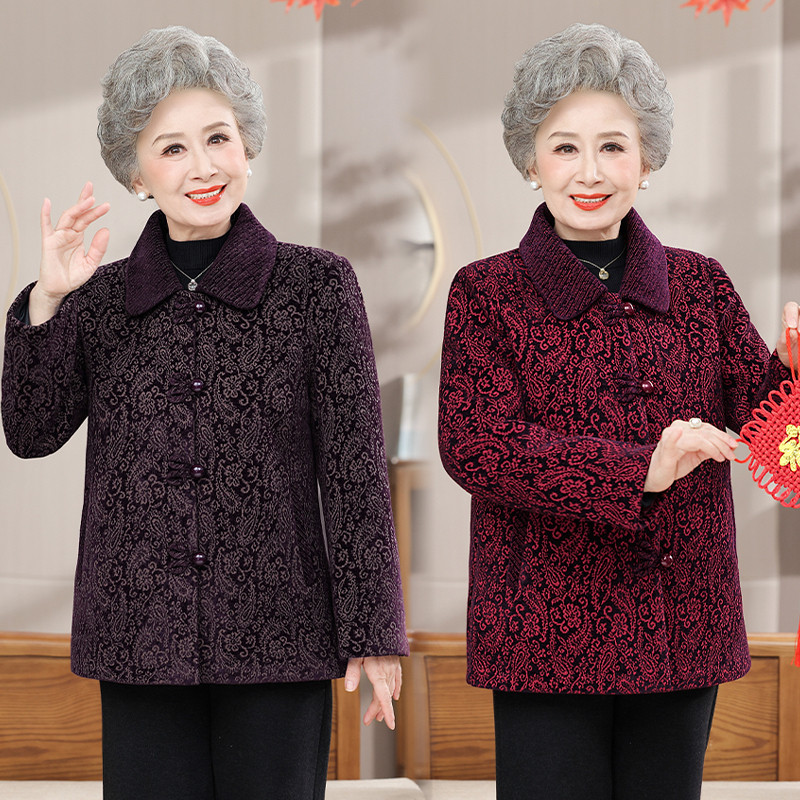 奶奶秋装毛呢外套老年人女妈妈呢子上衣60岁70老人太太衣服