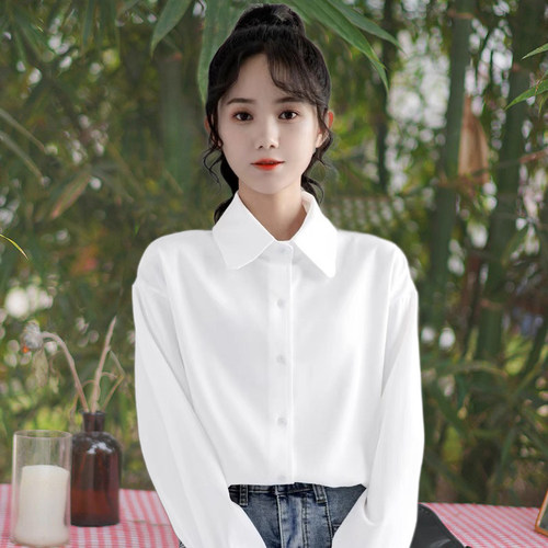 无印100%纯棉长袖白色衬衫女
