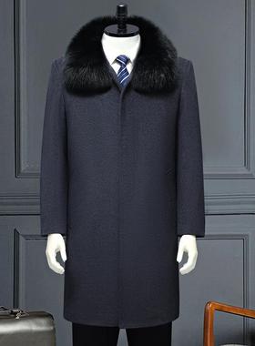 高3.67长款狐毛领中老年羊绒端大衣男厚加爸爸装中长款羽绒服狸羊