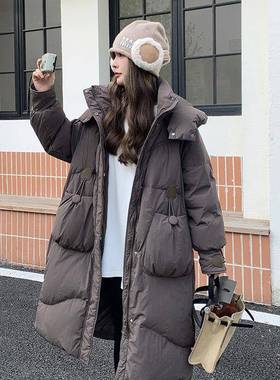 灰色系宽松超好看韩白鸭绒羽服女绒季新款中长C22-152款冬小个子