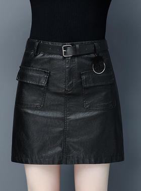 品牌韩版高腰皮22002半裙绵女短裙冬季新款羊皮字包臀秋显瘦身裙