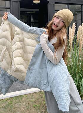 浅蓝色两面穿款芙羽绒服女冬泡季新款设外计感保暖白鸭绒D120-M12