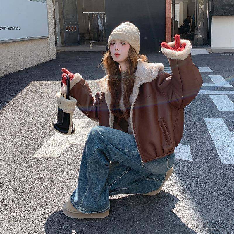 小季个子时尚显高穿搭连帽羊羔毛外女冬套保新款暖仿D082-G70皮毛