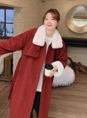 款新加年红色毛呢外套女款高新级感超好看中长绒C07-212毛毛呢子