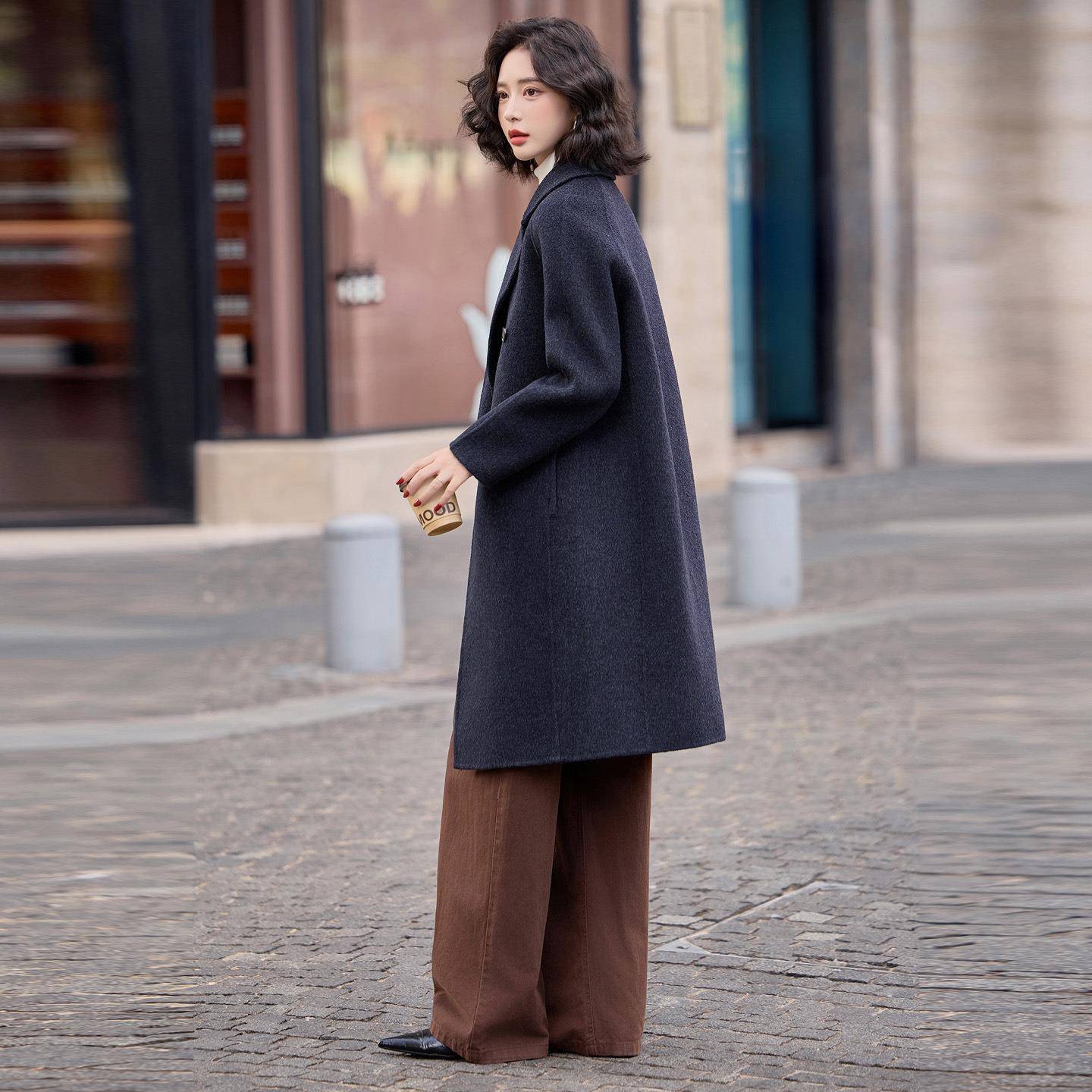 225秋冬新款ME752-10双面羊毛呢大衣女宽双排扣时毛尚松女式呢外