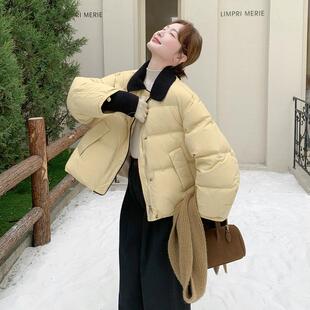 鸭黄色奶呼短款C20-558翻领羽绒服女冬新款小个呼洋气保子暖白绒