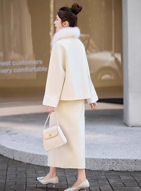 套装025秋冬款中国风ZM25919-古领5韵刺绣毛呢子外套半裙两件套裙