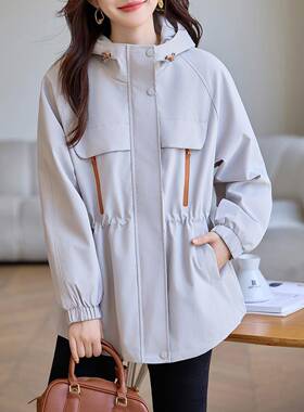 休闲风衣女秋季新搭款级小个子高感时洋气百ZYI8166T宽松连帽外套