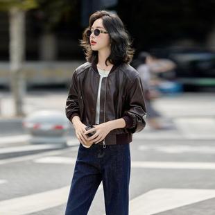 秋季外套女款装皮衣短小个子夹SZA复百搭立领古机车皮克