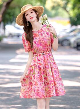 连衣裙夏收RX9252-0季新女装洋款气减龄中长女款腰碎花裙子