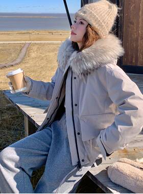 c208-X25服高级感灰色毛领冲锋衣派克女冬季款新白鸭绒工装暖保羽