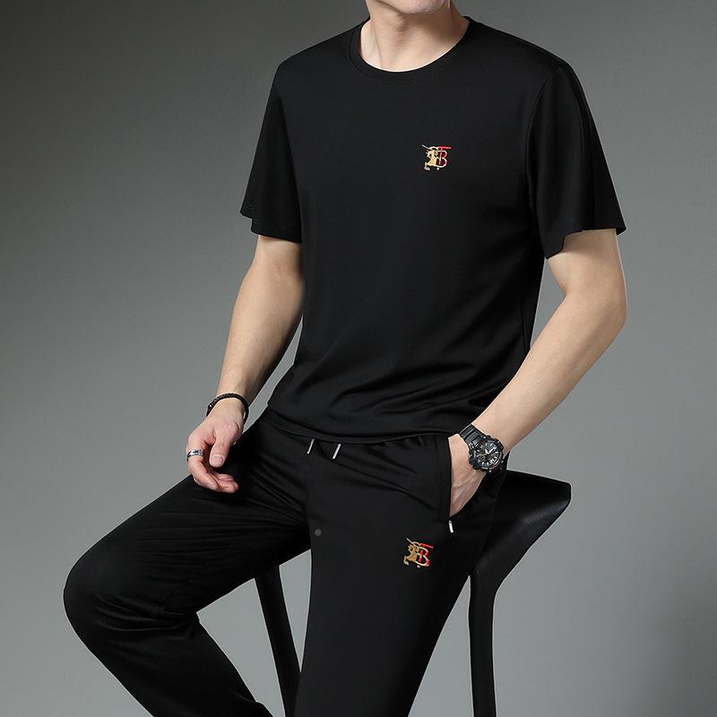 潮牌休闲运夏动套装72450684男季圆领短袖恤脚高端件两套束裤运动