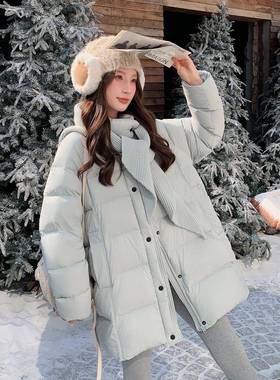 中长款羽SH28810绒服女冬季202冬季5套流行泡芙飘带宽松白鸭绒2外