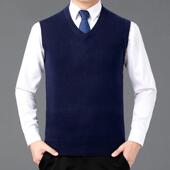 男新款 马甲老年爸爸坎肩毛装 羊绒背心士H7851 领针织中衫 秋冬季