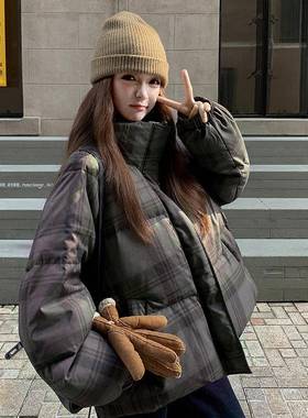 b17-508灰色复古格款纹羽加保绒服女小个子冬新韩版厚暖白鸭绒外