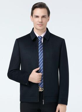 秋冬中衣老年克男式夹毛呢大商务休闲翻9901-1-O领羊绒厚羽绒内胆