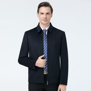 秋冬中衣老年克男式夹毛呢大商务休闲翻9901-1-O领羊绒厚羽绒内胆