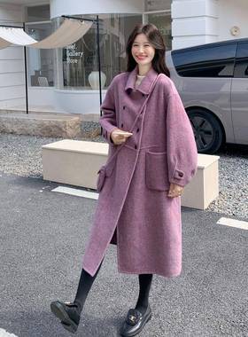 韩式外紫色龄毛c22-867减呢女冬季新款甜美风氛围感套双面呢羊毛