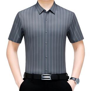 88098 条纹大码 X新男款 衫 尚免烫 中青年士时桑蚕丝衬无痕短袖 夏季