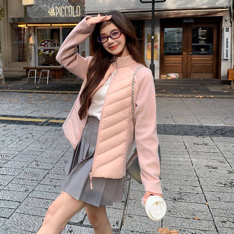 粉色轻薄羽绒服瘦女冬季新款短款修运身显衣内上胆ZQIU2C0内搭动