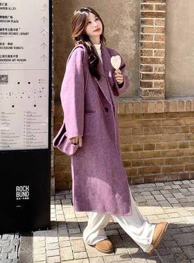 紫色双羊面毛大女衣冬2B186-81季新韩系超好看高级感款气质毛呢厚