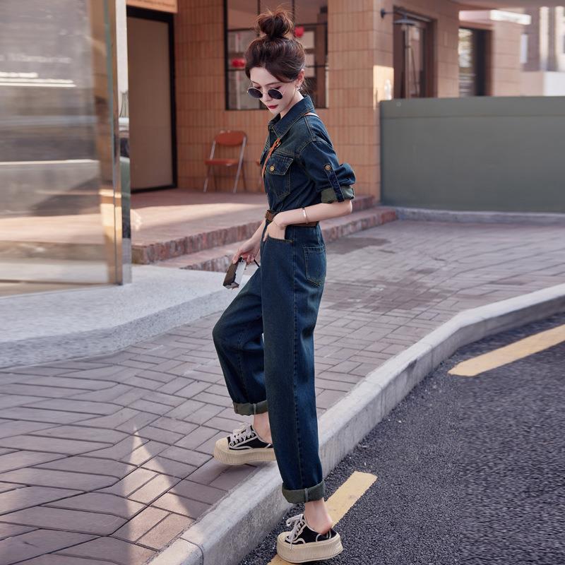 体连体衣204秋款YQ8825新款小个2子宽松休裤闲工装牛仔连配腰带 Y