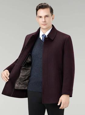 双大面羊绒衣男中长款冬季加爸厚可8308-C卸白鸭绒内胆拆爸装羊毛