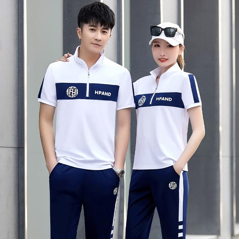 跑女步运装动夏新款男女同款短袖宽松装出游情侣休闲套142-2368两
