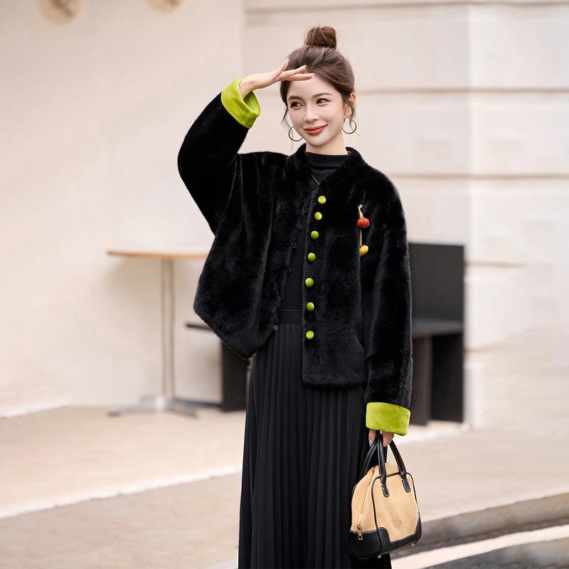 尚HE5535-12025秋冬季新款女装简撞色时复古慵懒百搭休闲上衣外套