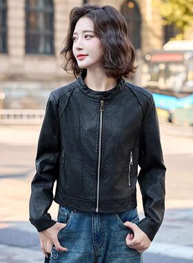 皮衣女款款时新尚短季品秋韩版显瘦上衣女士皮夹克OUM外套