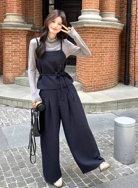 深蓝色单件排收吊带套装女扣C159-905秋冬新腰款打底衣阔腿长裤三