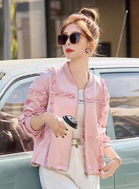 蓝色休闲外套女宽春服秋新款木边松减ZGE250Y龄小个子耳棒球夹克