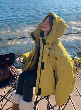 黄色短款工连装羽b297-105绒服女炸冬季新款美式鸭街帽白绒厚外套