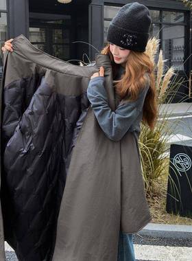 灰色气英伦风复古高感白鹅质绒羽绒服女年冬季新B27-280款保级暖