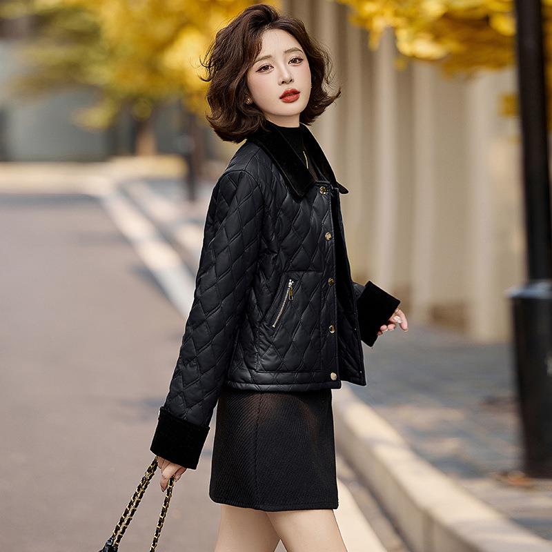 加绒加厚皮棉棉衣冬季款新款菱格夹棉魅1629女外套短保暖棉服小袄
