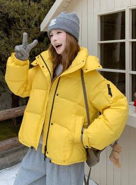 黄色短款羽绒服C271-957女新款新款帽小个短款黄色连厚白子鸭绒加