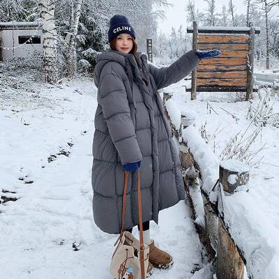 灰色长款膝过超羽绒厚服女冬新款2B19-10韩版宽松中长款鸭绒外白