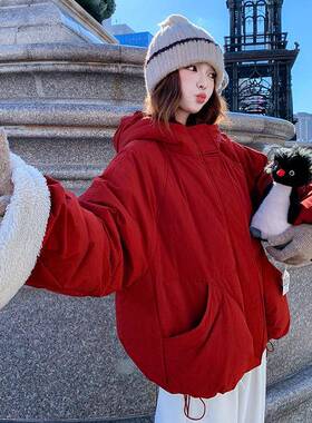 圣诞新帽年红色甜美减龄连白绒羽绒服女冬款D115-C79鸭小个子加厚