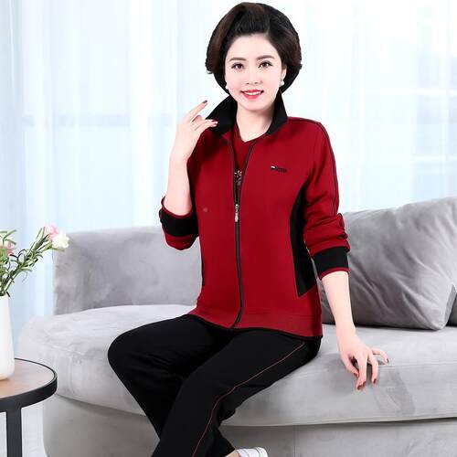 妈妈运动服套装春人秋中年73276676洋大新码女装中老年秋装女气外