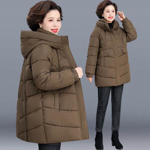84375423棉长袄女季冬新款连帽韩版宽服松中款中年棉妈妈装棉衣外