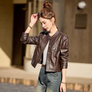 时尚皮衣外套女新款春秋显夹瘦好BOO看小个气皮子克洋上衣
