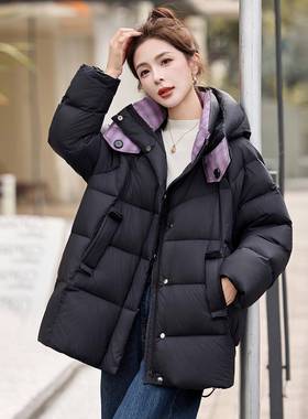 2025冬季新品7女装休闲时ME59176-外尚立领暖中长连保帽羽绒服套