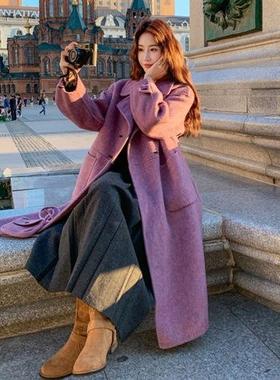 紫色高级感双面b217-111羊毛呢大衣女冬季新风款质韩系尚气时慵懒