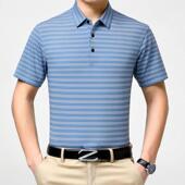 上短袖 恤男士 季 商务条半袖 桑蚕丝夏19227 纹翻领衫 体恤衣 新款