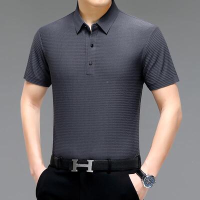 夏男士短袖恤季桑蚕丝翻领冰丝薄爸款恤纯色爸装22090-TB体衫