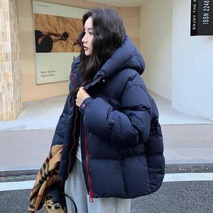 色藏青短款羽绒服面女冬季新款韩闲版休连帽白b159-72鸭绒加厚包