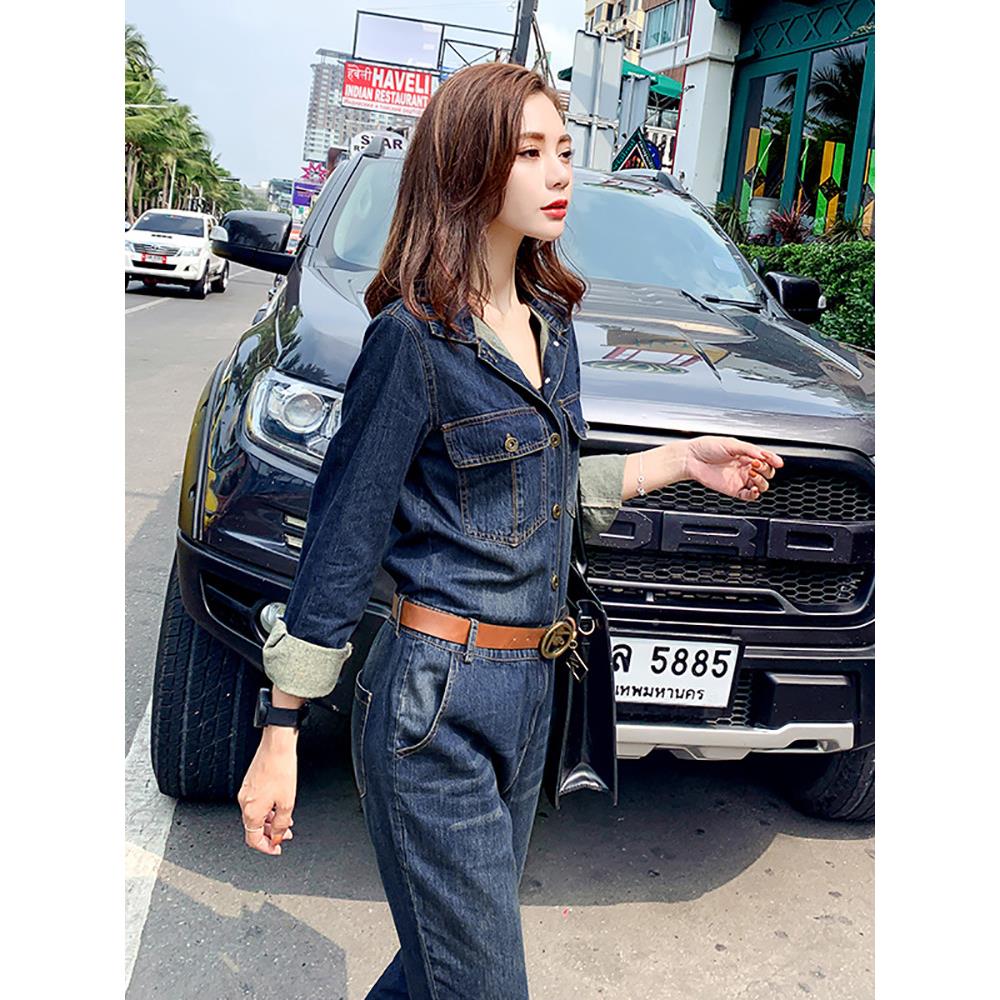 牛仔体裤女春秋装新时尚小钱2901子气质个欧连货套款装工装连衣裤