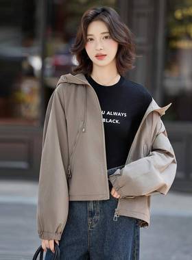 225秋季新女装韩版长袖宽N25833-0款松休闲百搭连8帽工装夹0克外